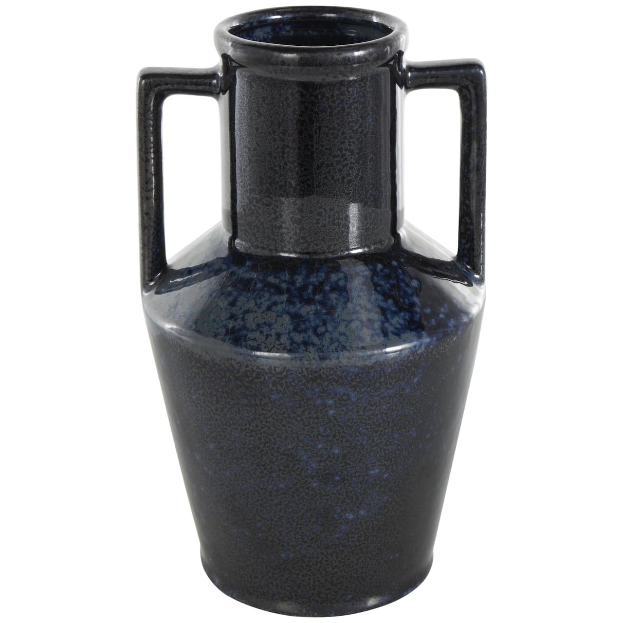 11" Dark Blue Ceramic Ombre Textured Vase with Rectangular Handles